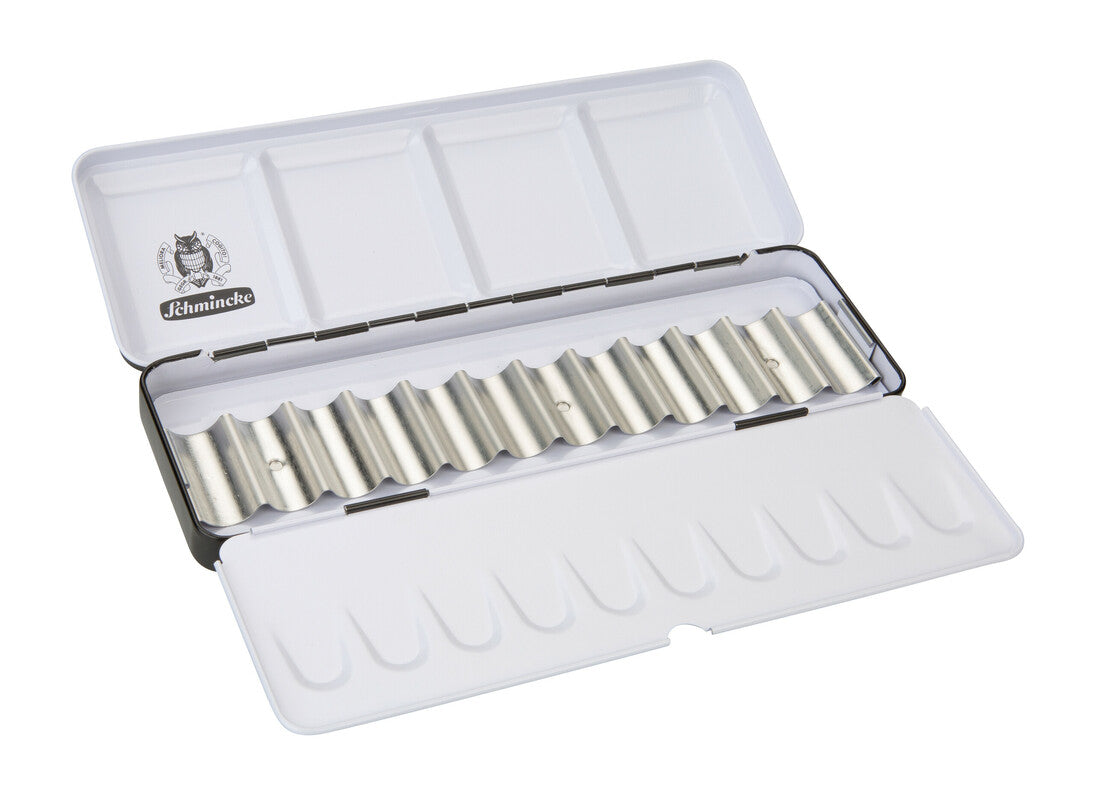 Lege metalen doos Schmincke voor 12 tubes van 5 ml