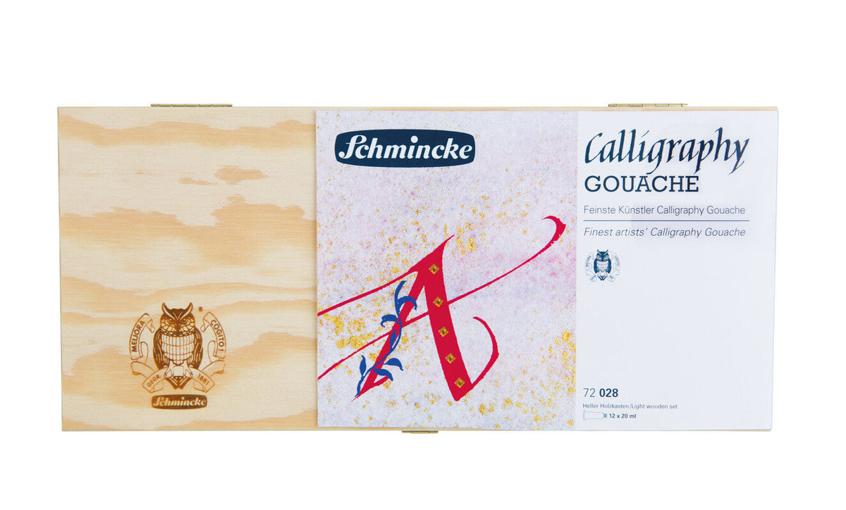 Schmincke Calligraphy Gouache set 12 × 20 ml in houten kist