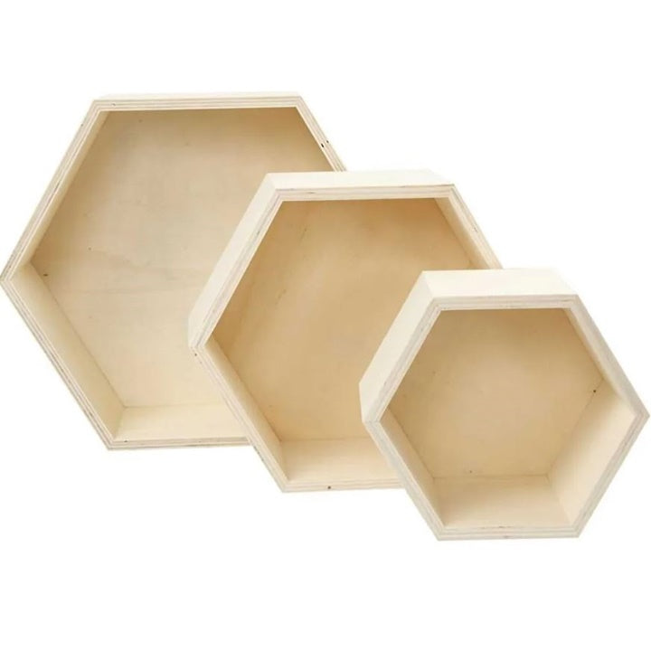 Creativ Company zeshoekige houten opbergboxen, 3 stuks