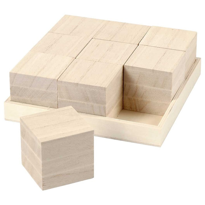 Creativ Company houten blokjes in dienblad, 9 stuks van 4 cm
