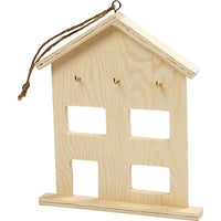 Houten sleutelrekje in huisvorm om te versieren, 21 × 17 × 2 cm
