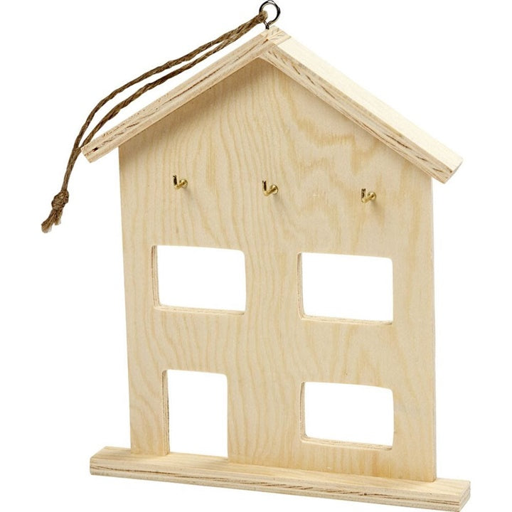 Houten sleutelrekje in huisvorm om te versieren, 21 × 17 × 2 cm