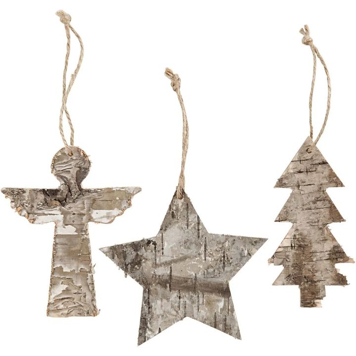 Creativ Company houten hangers met schors en koord, 3 stuks
