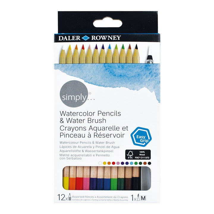 Daler-Rowney Simply aquarelpotloden 12 stuks met waterpenseel