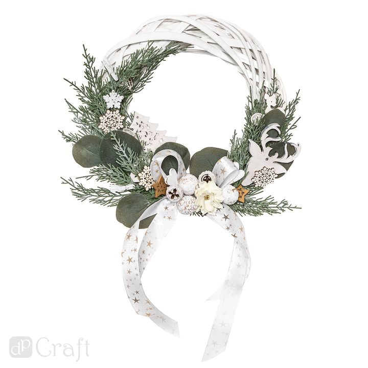 DP Craft houten sneeuwvlokken met glitter, wit, 12 stuks – afbeelding 2