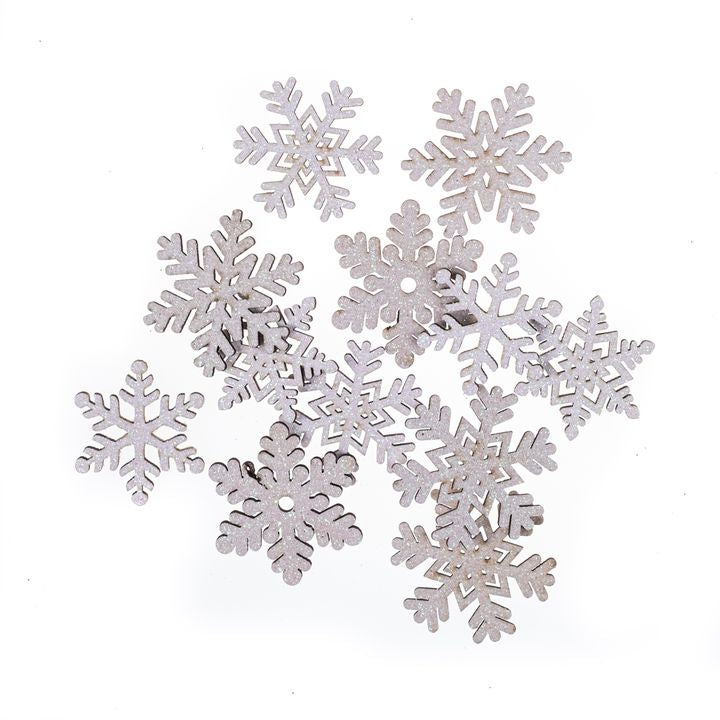 DP Craft houten sneeuwvlokken met glitter, wit, 12 stuks