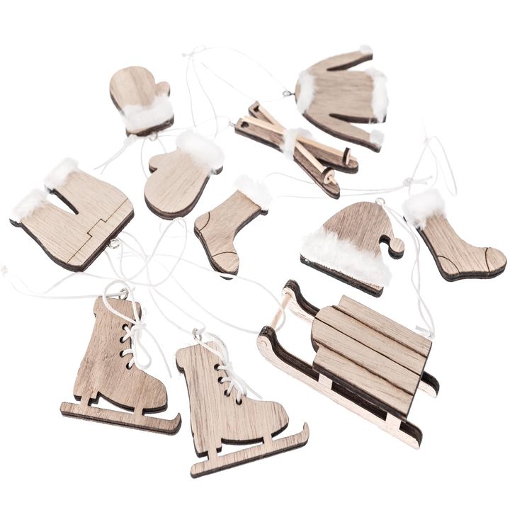 DP Craft houten kersthangers met kerstmotieven, naturel, 12 stuks