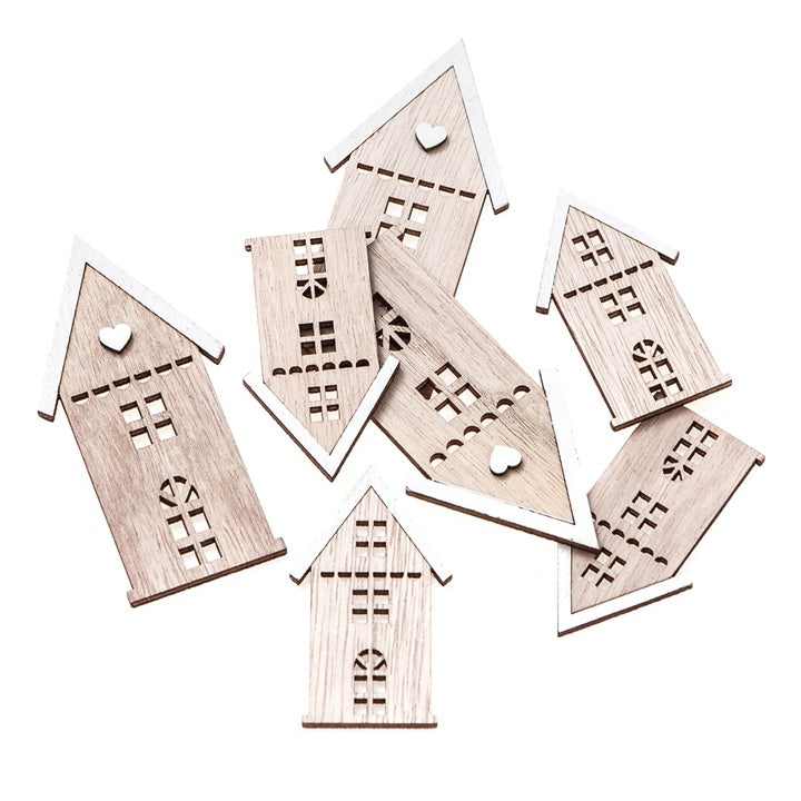 DP Craft houten huisjes, set van 7 in twee formaten