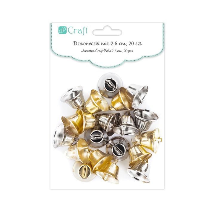 Decoratieve belletjes DP Craft zilver en goud, 20 stuks, Ø 2,6 cm – afbeelding 2