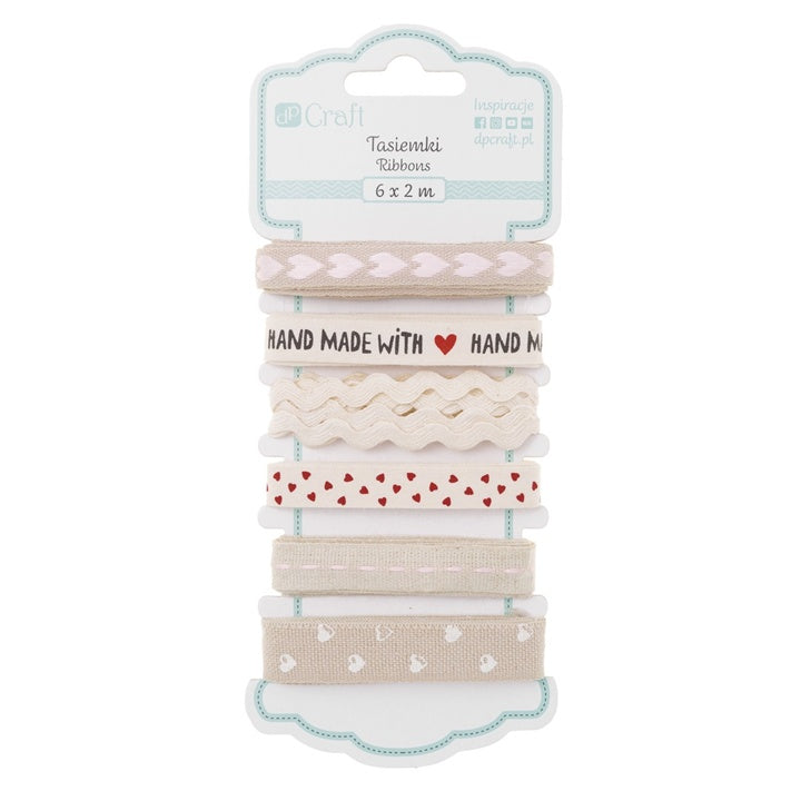 DP Craft katoenen linten Handmade with Love, set van 6 × 2 m