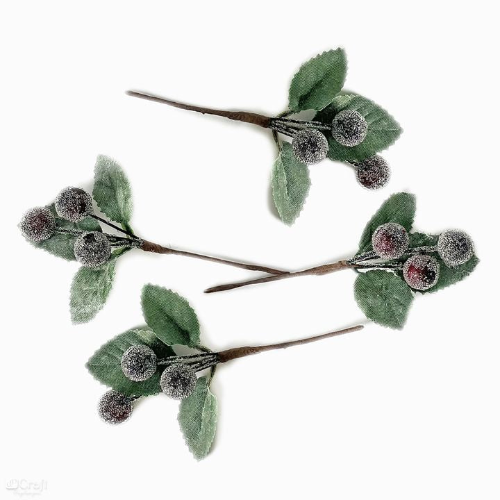 DP Craft 3D decoratietakjes met bruine besjes, berijpt, 11 cm, 4 stuks