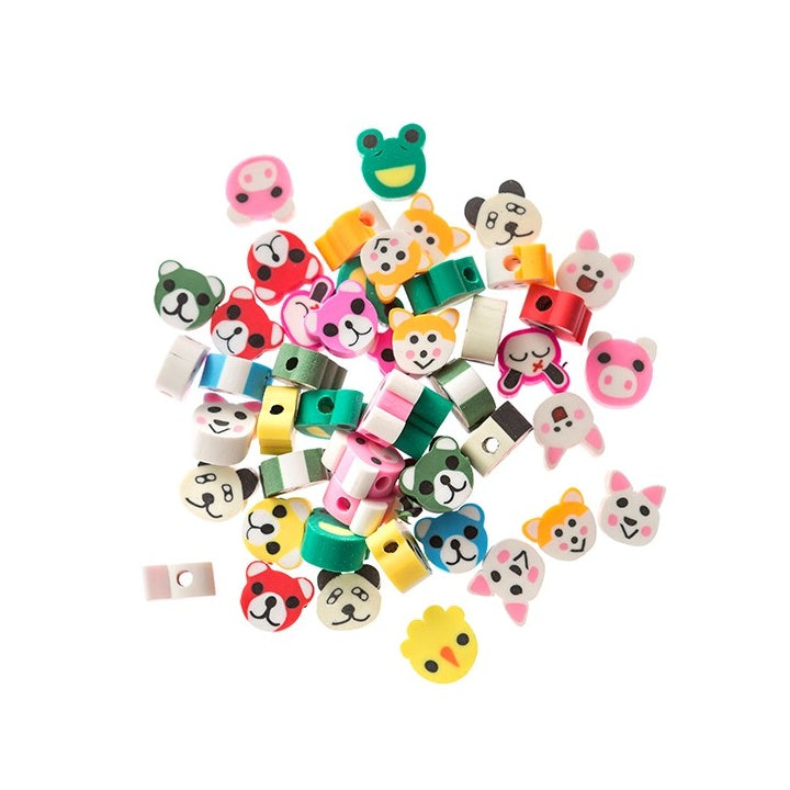 Nassau polymeerkralen met dieren, 1 cm, 48 stuks