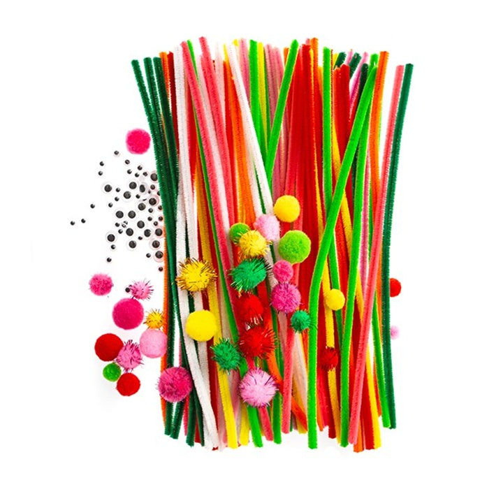 Knutselset Rainbow met chenilledraad, pompons en wiebelogen, 128-delig