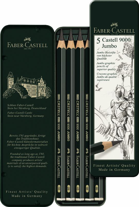 Faber-Castell Castell 9000 Jumbo grafietpotloden, 5 in blik