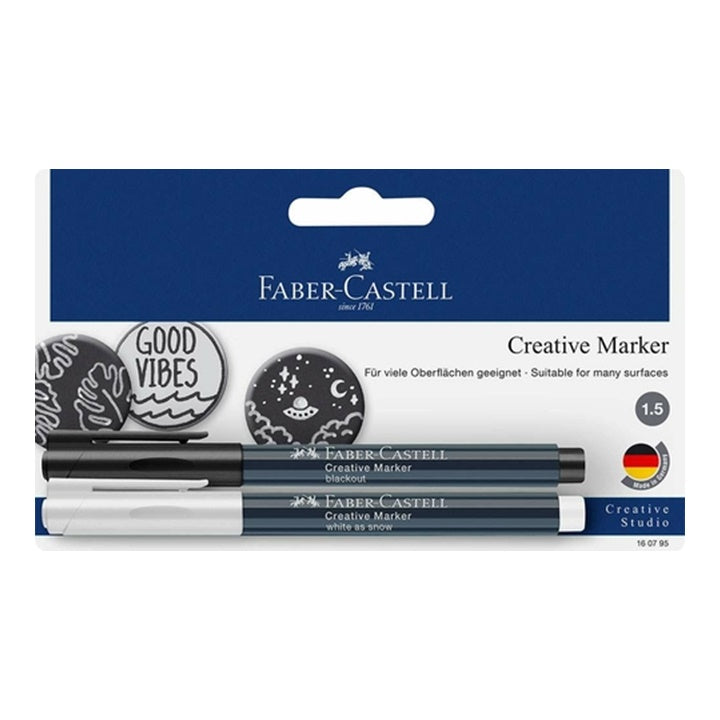 Faber-Castell creatieve marker wit en zwart, vezelpunt 1,5 mm