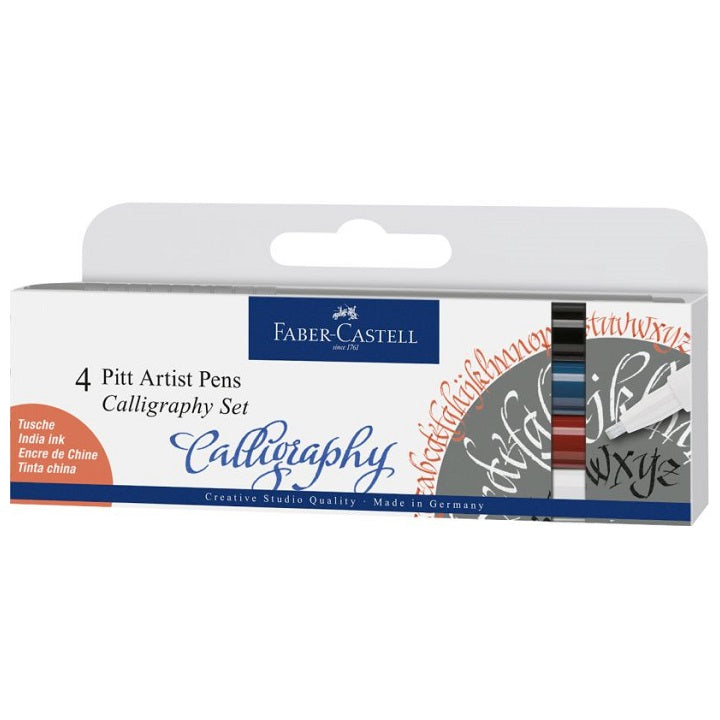 Faber-Castell PITT kalligrafiepennen 2,5 mm, set van 4 (zwart/blauw)