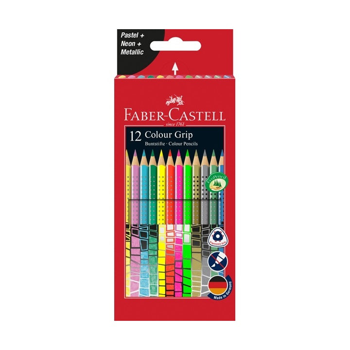Faber-Castell Grip kleurpotloden Pastel / Neon / Metallic, set van 12