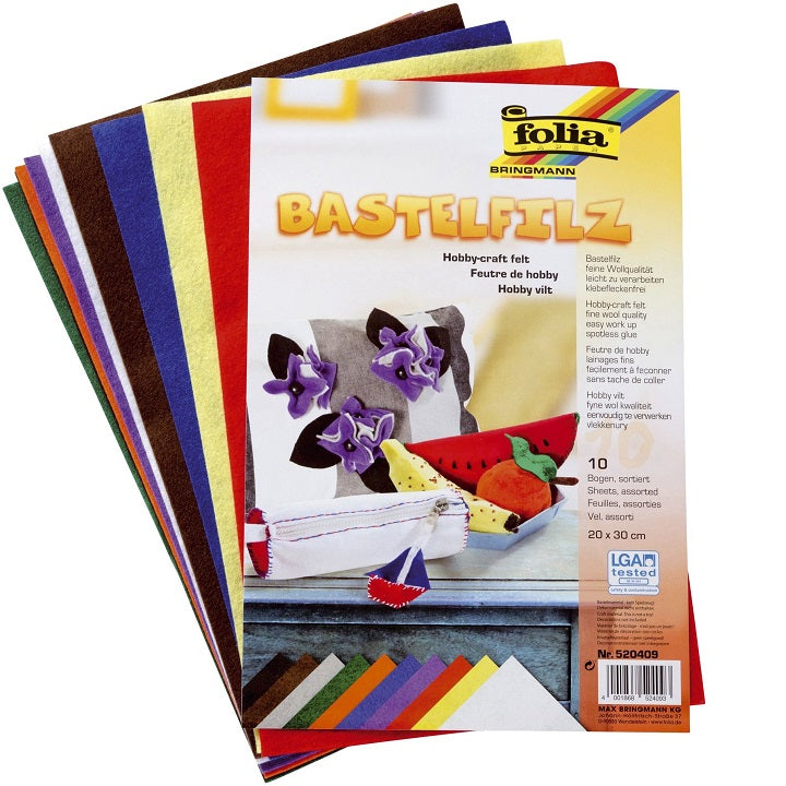 Folia hobbyvilt 20 × 30 cm, 10 vellen in 10 kleuren