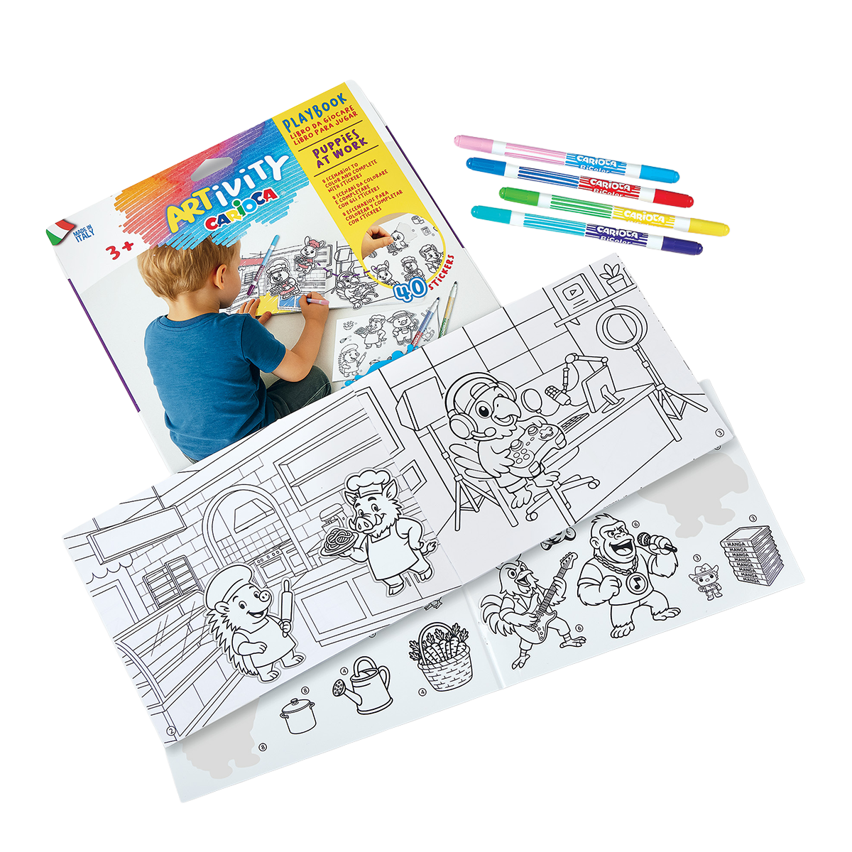 Carioca ARTivity Pupies at the work, set viltstiften en stickers – afbeelding 2