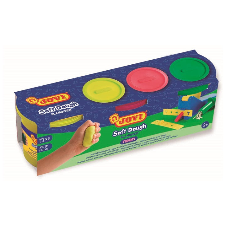 JOVI Blandiver plasticine neonkleuren in potjes 3 × 110 g