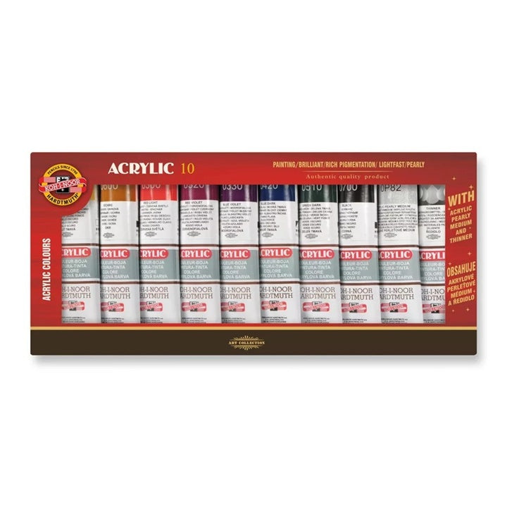 Koh-i-Noor Acrylic 10 acrylverfset met medium en verdunner