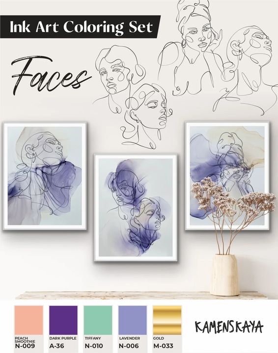 Kamenskaya tekeninkt-set Faces – 5 alcoholinkten met papier – afbeelding 2