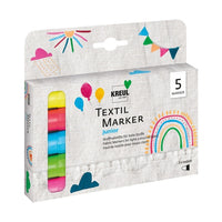 Kreul Junior textielstiften, set 5 stuks, lijndikte 2–4 mm