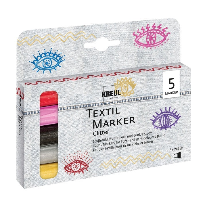 Kreul textielmarkers Glitter, set van 5
