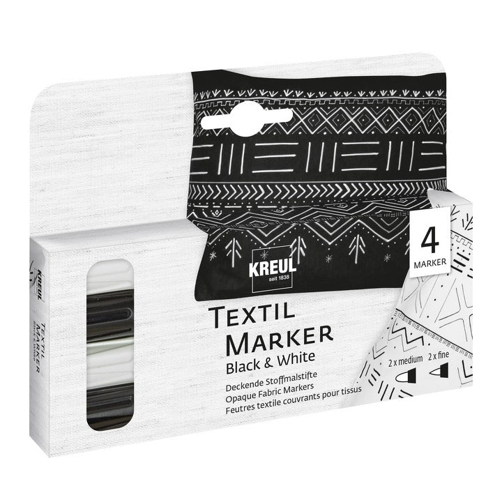 Kreul textielmarkers Black and White, set van 4