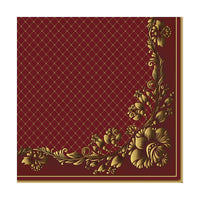 Decoupageservet Gold Frame and Net on Crimson 33 × 33 cm
