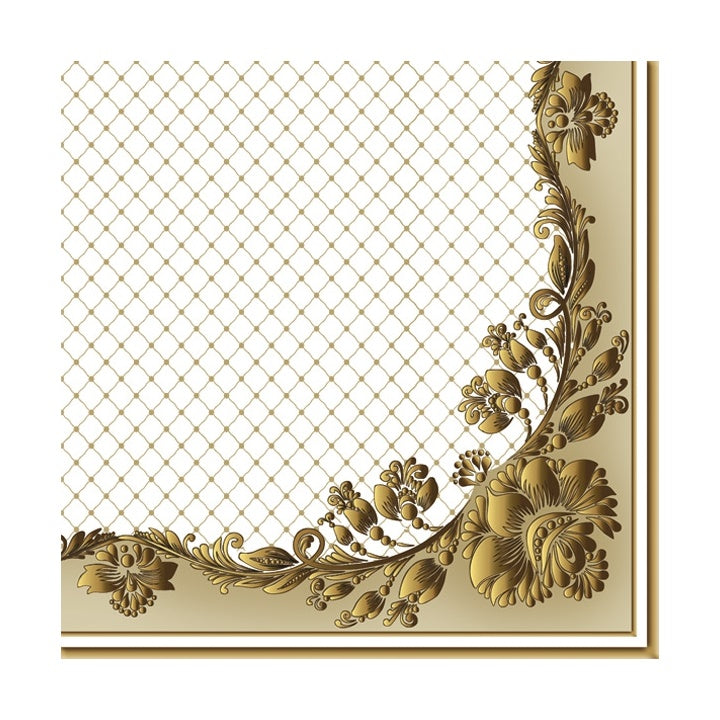 Decoupageservet Gold Frame and Net on Beige 33 × 33 cm
