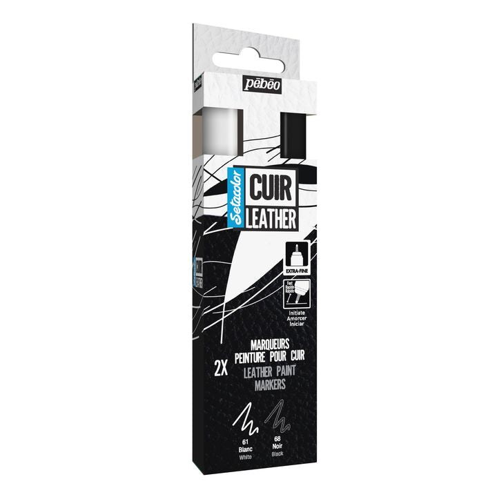 Pébéo Setacolor leermarkers, set wit en zwart, 2 stuks