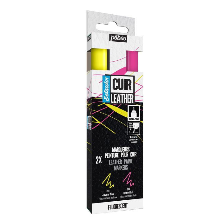 Pébéo Setacolor stiften voor leer, fluorescerend, set 2 stuks