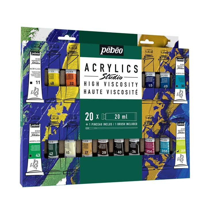 Pébéo Studio High Viscosity acrylverfset met penseel, 20 × 20 ml
