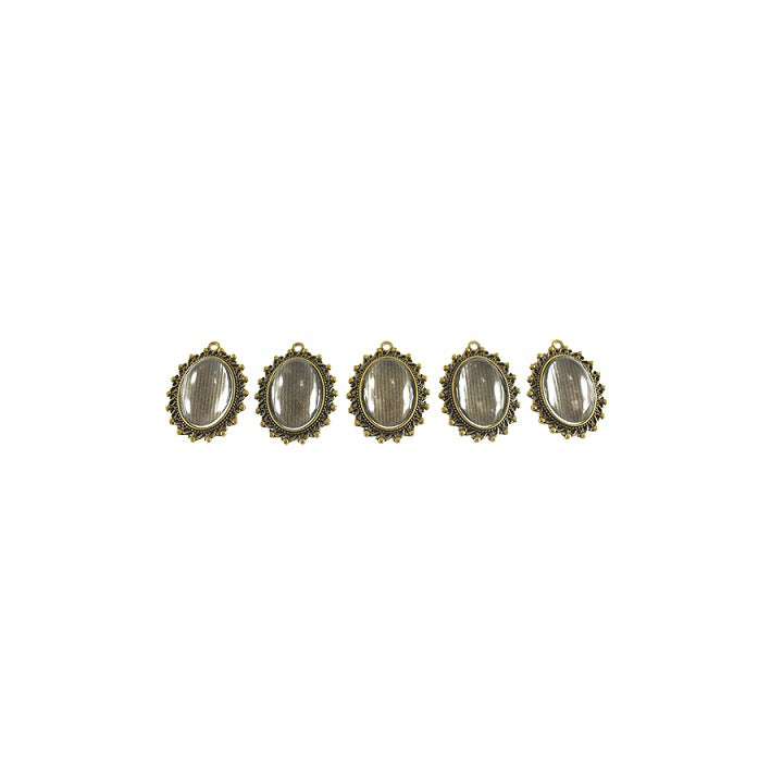 Pentart metalen medaillon met glascabochon 18 × 25 mm, 5 stuks