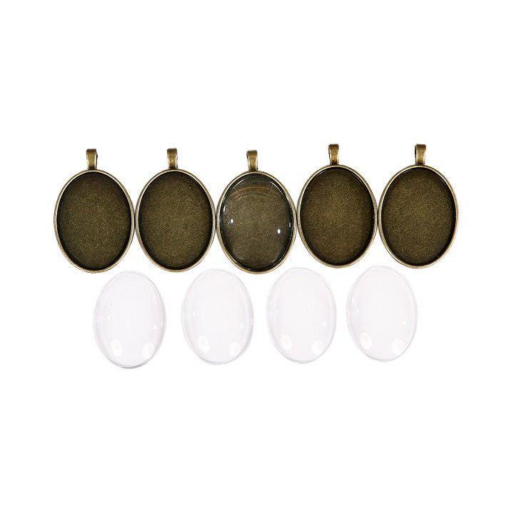 Pentart metalen medaillon met glascabochon 30 × 40 mm, 5 stuks