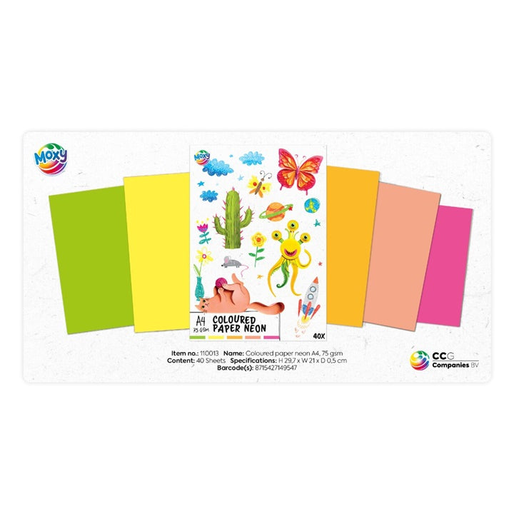 Neon gekleurd papier A4, mix van 5 kleuren – 40 vel – afbeelding 2