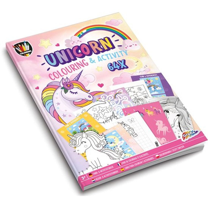 GRAFIX eenhoorn kleur- en activiteitenboek A4, 64 pagina’s
