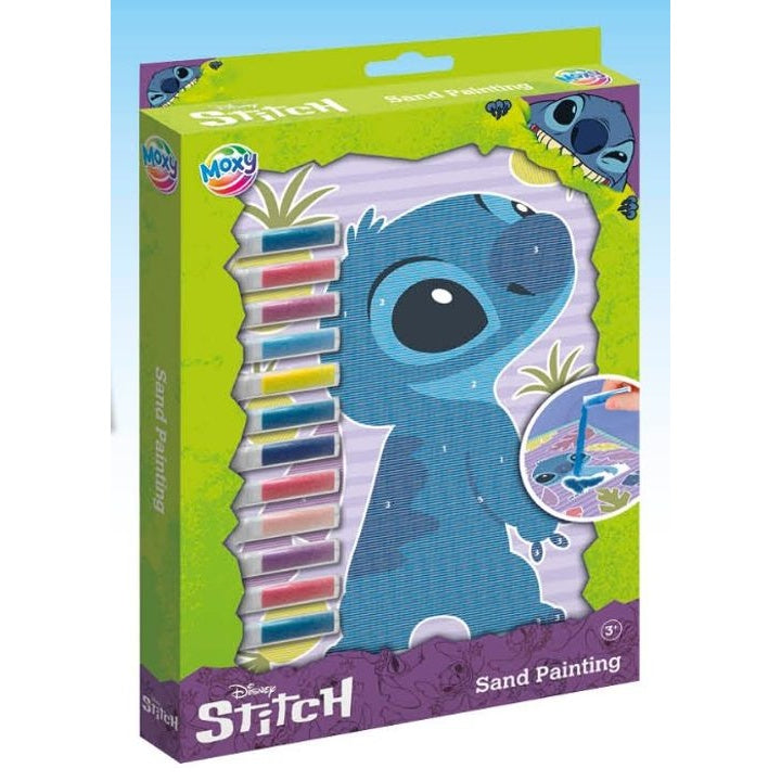 Zandschilderset Disney Stitch Moxy, 4 kaarten, 12 buisjes zand