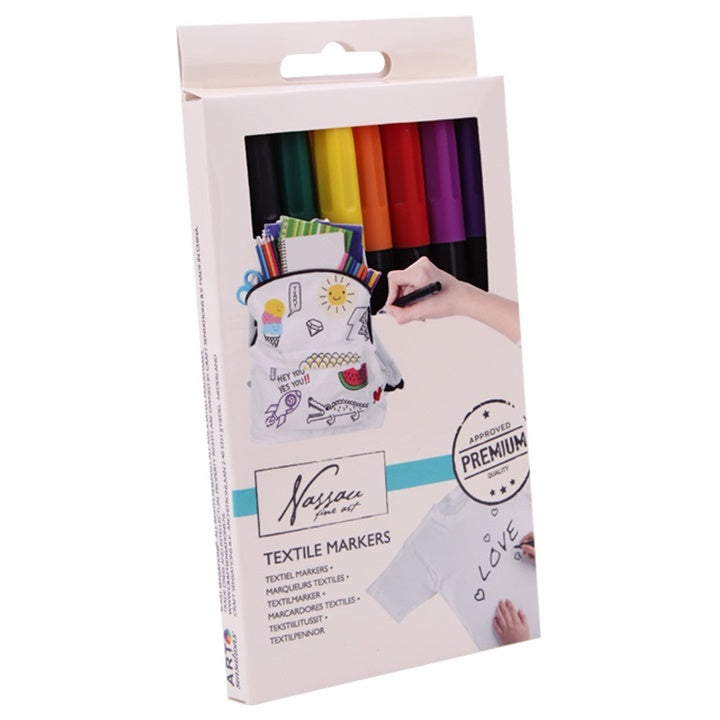 Nassau Fine Art textielstiften, set 8 kleuren