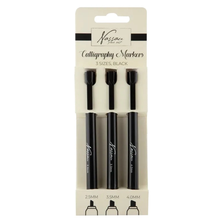Kalligrafiestiften zwart, set van 3 – 2,5 / 3,5 / 4,0 mm