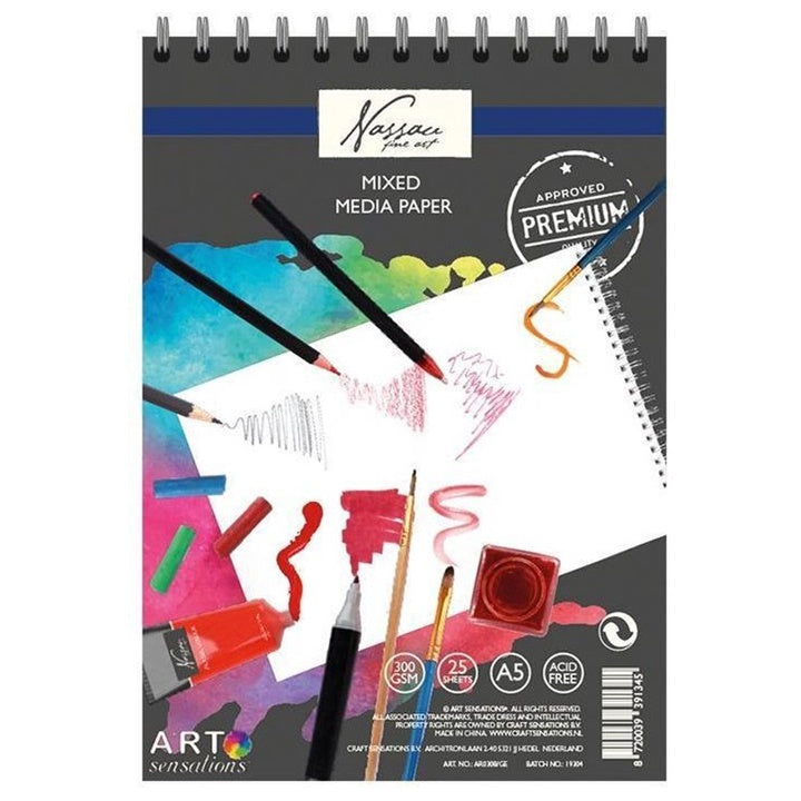Mixed-mediablok Nassau Fine Art A5 met spiraal, 25 vel, 300 g/m²