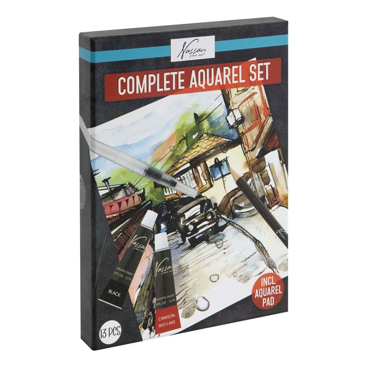 Aquarelset Nassau 13-delig met blok A5 en waterpenseel