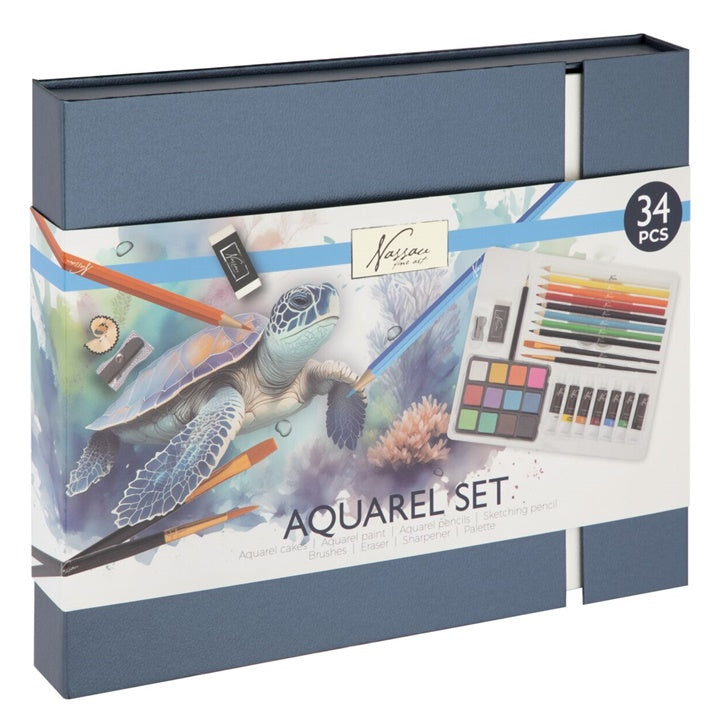Aquarelset Nassau 34-delig in magnetische doos
