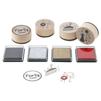 RMS houten stempels met feestmotieven, set van 4 met inktkussens – afbeelding 2