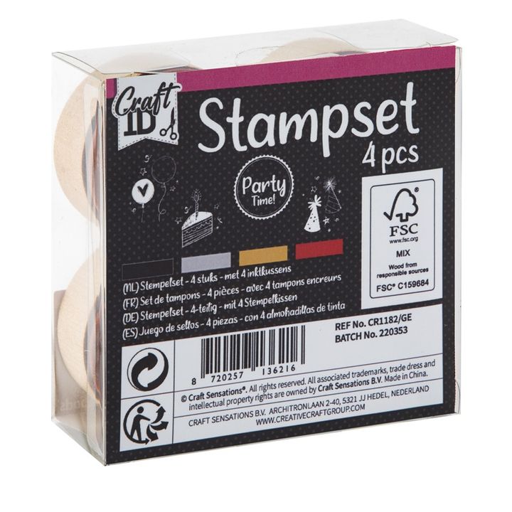 RMS houten stempels met feestmotieven, set van 4 met inktkussens – afbeelding 3