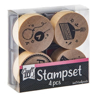 RMS houten stempels met feestmotieven, set van 4 met inktkussens