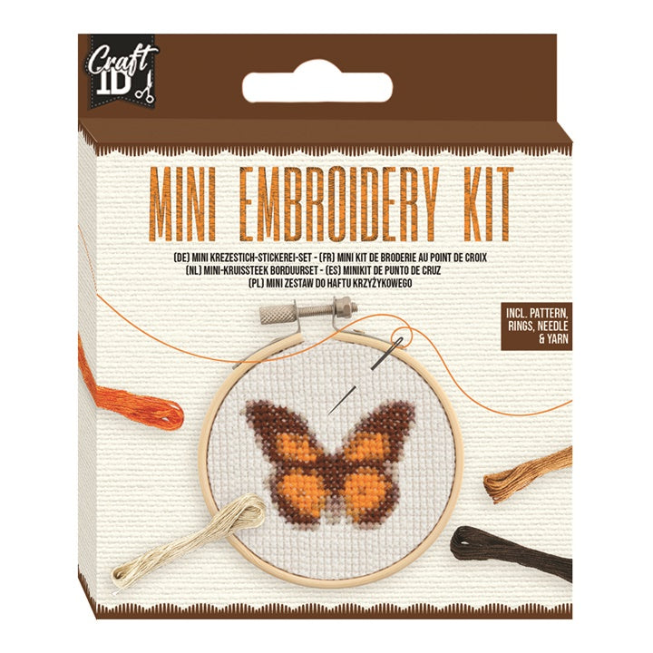 Borduurset kruissteek vlinder – mini-set met bamboe borduurring
