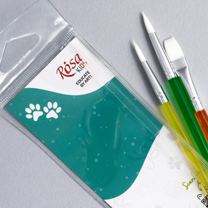 Penselenset Rosa Kids synthetisch, 3 stuks: rond 6 en 8, plat 10 – afbeelding 4