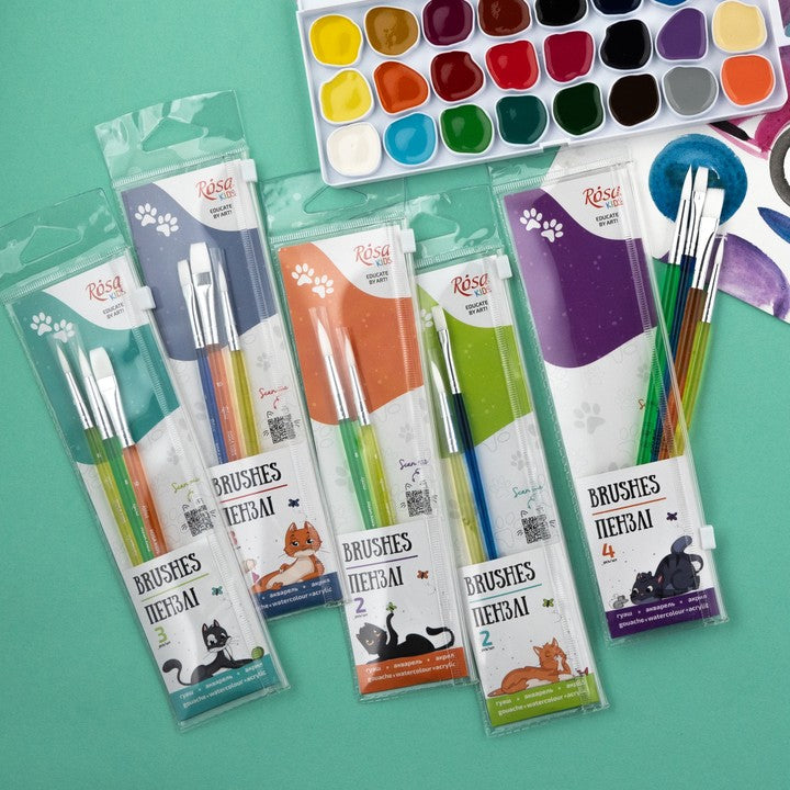 Penselenset Rosa Kids synthetisch, 3 stuks: rond 6 en 8, plat 10 – afbeelding 7